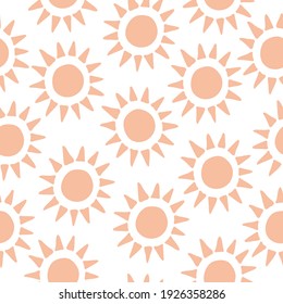 Vector seamless pattern with abstract sun on white background