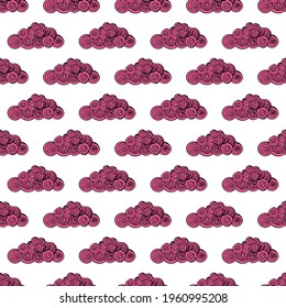 Vector seamless pattern with abstract swirl pink clouds on white background. Doodle childish cute illustration for childish design, print, clothes, wallpaper and other
