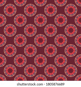 Vector seamless pattern with abstract symmetric ornament. Background with ethnic oriental motives. Versatile design for textiles, fabrics, upholstery, wallpaper and other surfaces.