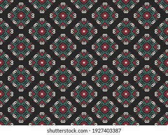 Vector seamless pattern with abstract symmetric ornament. Background with ethnic oriental motives. Versatile design for textiles, fabrics, upholstery, wallpaper and other surfaces.
