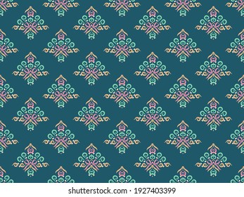 Vector seamless pattern with abstract symmetric ornament. Background with ethnic oriental motives. Versatile design for textiles, fabrics, upholstery, wallpaper and other surfaces.