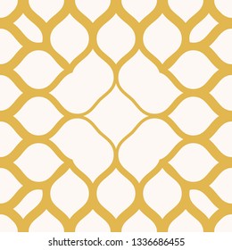 Vector seamless pattern. Abstract texture with flower shapes, petals, leaves, mesh, net, lattice. Elegant yellow and white geometric minimal background. Subtle repeat design for decoration, covers