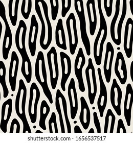Vector seamless pattern. Abstract texture with monochrome fluid stains. Creative background with blots. Decorative design with liquid streaks.