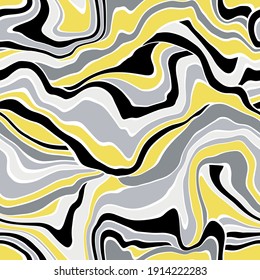 Vector seamless pattern. Abstract texture with contrast spots. Creative distorted background. Decorative black, white and illuminating yellow design. Can be used as swatch for illustrator.