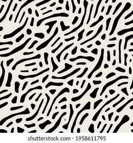 Vector seamless pattern. Abstract texture with monochrome natural spots. Creative background with blots. Decorative design with stylised bark.