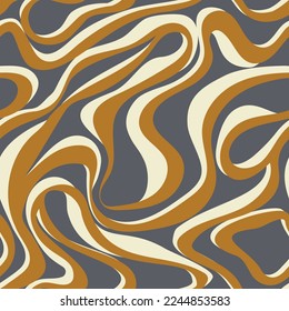 Vector seamless pattern of abstract texture with wavy lines. Creative background with gray orange white stripes. Decorative design optical art illusion.