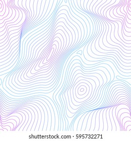 Vector seamless pattern, abstract texture, curved lines, fluid shapes. Visual halftone 3D effect, illusion of movement, dynamical surface. Bright colors, blue and pink gradient on white background 