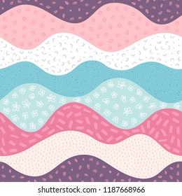 Vector seamless pattern with abstract textured waves. Curve shapes with different hand drawn elements. Background with waved layers. Creative design. Wallpaper, textile, wrapping, print on clothes