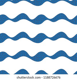 Vector seamless pattern with abstract textured waves. Curve shapes with hand drawn elements. Background with waved layers. Creative design. Wallpaper, textile, wrapping, print on clothes