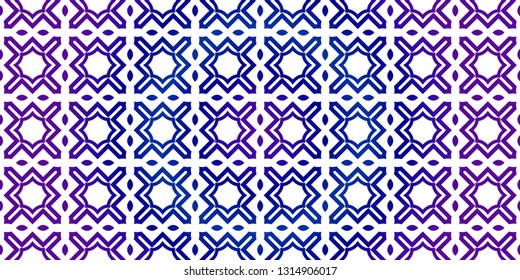 Vector Seamless Pattern With Abstract Traditional Geometric Style. Repeating Sample Figure And Line. Paper For Scrapbook. Blue purple gradient.