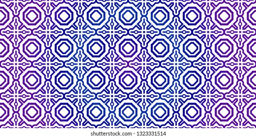 Vector Seamless Pattern With Abstract Traditional Geometric Style. Repeating Sample Figure And Line. Paper For Scrapbook. Blue purple gradient.