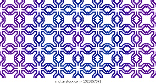 Vector Seamless Pattern With Abstract Traditional Geometric Style. Repeating Sample Figure And Line. Paper For Scrapbook. Blue purple gradient.