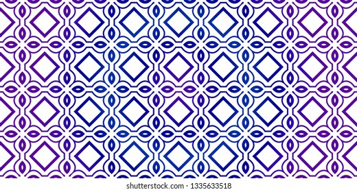 Vector Seamless Pattern With Abstract Traditional Geometric Style. Repeating Sample Figure And Line. Paper For Scrapbook. Blue purple gradient.