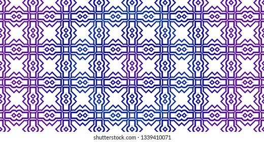 Vector Seamless Pattern With Abstract Traditional Geometric Style. Repeating Sample Figure And Line. Paper For Scrapbook. Blue purple gradient.