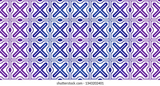 Vector Seamless Pattern With Abstract Traditional Geometric Style. Repeating Sample Figure And Line. Paper For Scrapbook. Blue purple gradient.