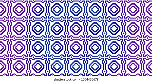 Vector Seamless Pattern With Abstract Traditional Geometric Style. Repeating Sample Figure And Line. Paper For Scrapbook. Blue purple gradient.