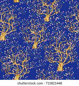 Vector seamless pattern with abstract trees in style of Gustav Klimt painting.