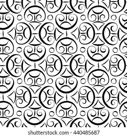 Vector seamless pattern. Abstract vintage geometric background with brush strokes. Monochrome hand drawn texture.Stock vector