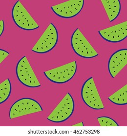 Vector seamless pattern with abstract watermelons on pink background. Summer watermelon pattern. Fruit pattern.  Summer texture. Abstract background.