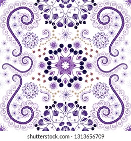 Vector seamless pattern with abstract white, purple and violet flowers. Best for wrapping paper. Background floral design for wedding, engagement, cosmetics, perfume, beauty products.