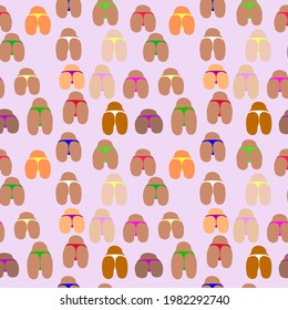 Vektor nahtlose Muster abstrakte Frauen Torso von verschiedenen Hautfarben in hellen Badebekleidung Nahaufnahme, nur der Torso ist sichtbar. lokale helle Farbpunkte. Vektorgrafik. EPS10 einzeln auf Rosa