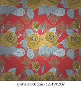 Vector seamless pattern of abstract yellow, gray and pink roses. Vintage Watercolor Roses (hand drawn).