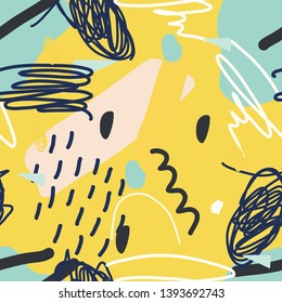 Vector seamless pattern. Abstract yellow background with brush strokes. Wallpaper, print for fabric or wrapping paper.