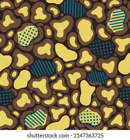 Vector seamless pattern of abstract yellow leopard skin. Background design, textile decoration, animalistic print.