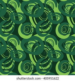 Vector seamless pattern with abstraction. Abstract green roses. Dark green background