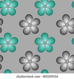 Vector seamless pattern. Abstraction. Geometric shapes, flowers. Grey background