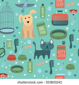 Vector seamless pattern of accessories for pets