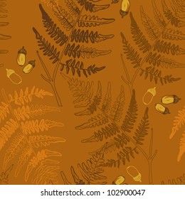 vector seamless pattern with acorns and ferns