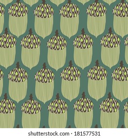 Vector seamless pattern with acorns. Hand drawing natural background