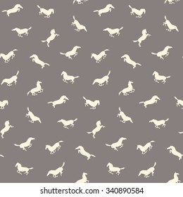 Vector seamless pattern with active horses. Horse pattern in taupe and off-white colors.