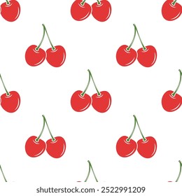 Padrão sem emenda do vetor com cereja adorável no fundo branco. Cerejas bonitas para Dia dos Namorados, Amor, Conceito Romance