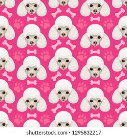 Vector seamless pattern with adorable cute poodle breed portrait dog icon template for wrapping paper or textile