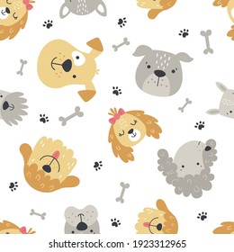 vector seamless pattern of adorable dogs on white background, 