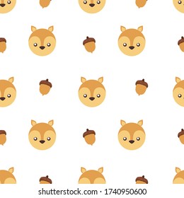 Vector seamless pattern adorable little squirrel with nuts seamless pattern. 