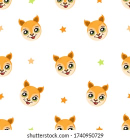 Vector seamless pattern adorable little squirrel with colorful stars seamless pattern. Childish seamless pattern with cute squirrel. Vector childish background for fabric and textile.