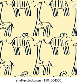 Vector Seamless pattern, African animals, Giraffe, Zebra Hand drawn Graphics 