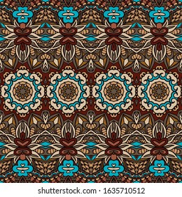 Vector seamless pattern african art batik ikat. Ethnic print vintage fabric design.