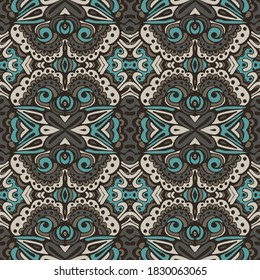 Vector seamless pattern african art batik ikat. Ethnic print vintage fabric design Bohemian nomadic style 