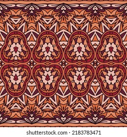 Vector seamless pattern african art batik ikat. Ethnic bohemian nomadic tribal style ornamental design. Mystic flower border