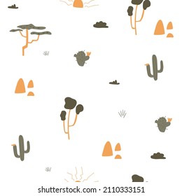 Vector seamless pattern with African motives. Trendy tropical design for textile