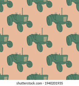 Vector seamless pattern agriculture concept. Repeating tractor and ear of wheat. For design, paper, textiles.