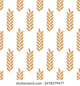 Vector Seamless Pattern with Agriculture Wheat, Cereal Ears. Organic Wheat, Rice Ears. Grain Ear Design Template for Bread, Beer Packaging, Farming, Organic Food Concept