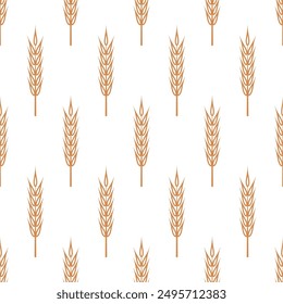 Vector Seamless Pattern with Agriculture Wheat, Cereal Ears. Organic Wheat, Rice Ears. Grain Ear Design Template for Bread, Beer Packaging, Farming, Organic Food Concept