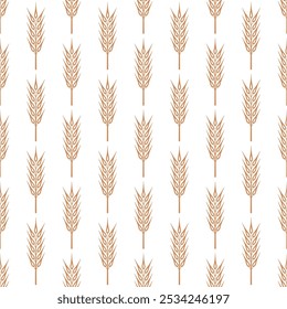 Patrón de Vector sin fisuras con trigo de la agricultura y orejas de cereal. Trigo orgánico, Plantilla de diseño de oreja de arroz. Pan, Embalaje de cerveza, Agricultura, Conceptos de alimentos orgánicos