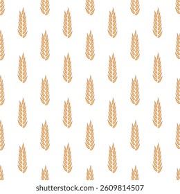 Vector Seamless Pattern with Agriculture Wheat and Cereal Ears. Organic Wheat, Rice Ear Design Template. Bread, Beer Packaging, Farming, Organic Food Concepts