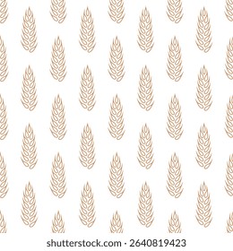 Vector Seamless Pattern with Agriculture Wheat and Cereal Ears. Organic Wheat, Rice Ear Design Template. Bread, Beer Packaging, Farming, Organic Food Concepts